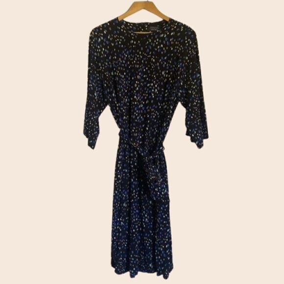 & Other Stories Navy Midi Dress w/ Multicolor Polka Dots and Wrap Waist Size 8 - Picture 1 of 14